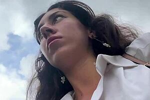 Girl Walks With Cum On Face In Cafe! Eats Pizza And Swallows More Cum!