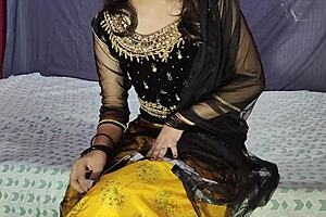 Asian couple rides close up on ranch