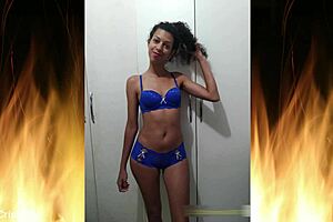 i admire the beautiful brunette in her blue lingerie trailer