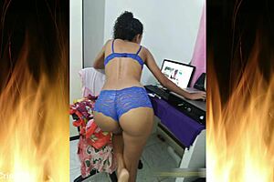 i admire the beautiful brunette in her blue lingerie trailer