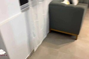 Chubby blonde fucks young guy in laundry room 😍