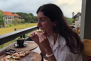 Girl Walks With Cum On Face In Cafe! Eats Pizza And Swallows More Cum!