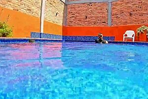 Big Ass Woman Surprised Masturbating in Pool During Quickie