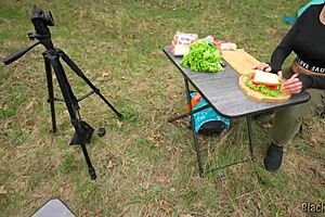 hungry stranger gives dick for sandwich pov ponytail teen sucking big cock public outdoor