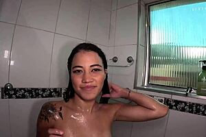 Hairless Brazilian Babe At Mansion Party Gets Wet