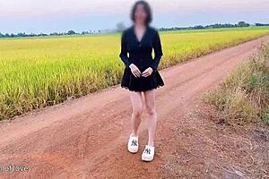 Young couples having sex in the middle of a rice field