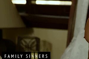 Slender babe fucked by stepfather in spooning