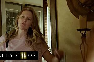 Slender babe fucked by stepfather in spooning