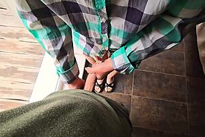 stepsister makes stepbrother cum quickly in her wet panties outdoors!