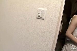 Can you believe that skinny japanese girl seduces the pizza boy?