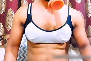 Oh, she's so horny for cock, bent over and playing with her ass!