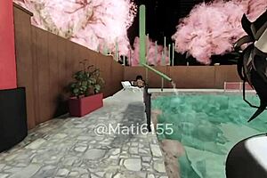 Hey, we're roleplaying in the pool, fucking her ass hard, and it turns into a threesome with that monster cock.