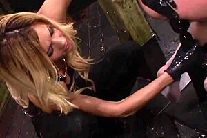 savage mistress dominates with strapon in group threesome, binding and using toys for intense lezdom bondage.
