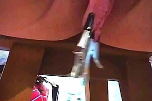 Big pink pussy lips dangled and stretched down with weights