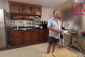 morning chaos in kitchen with housewife teasing