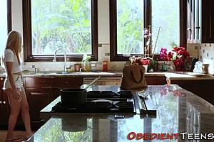 Teen Dominated by Blonde Strapon in Rough Lesbian Cage