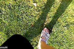 walking barefoot in slippers outdoors