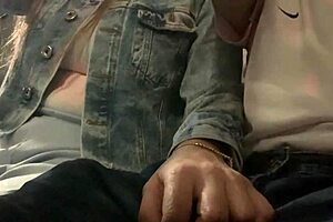 Showing cock on public bus leads to horny slut touching it outdoors.