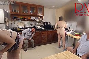 morning chaos in kitchen with housewife teasing