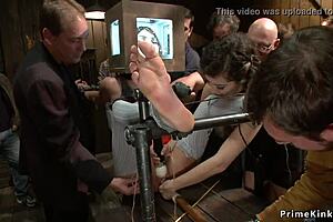 redhead sub and blonde sub get bound in public for hardcore banging and humiliation