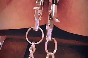 Big pink pussy lips dangled and stretched down with weights