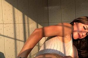 skinny girl flashes her huge pussy and ass in lingerie after workout