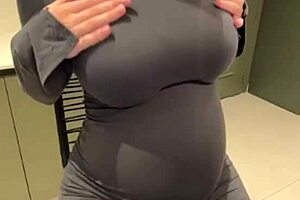 i'm jerking off on my stepmom's big milky tits, licking them too