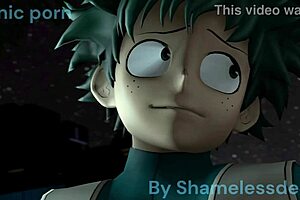 Toga and Deku share a kiss in the scene