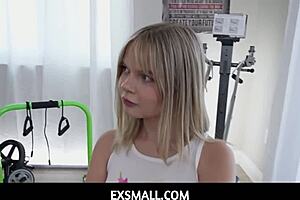 Exsmall 18+ - tiny 18+ cute coco lovelock gives big stud a sloppy blowjob during workout