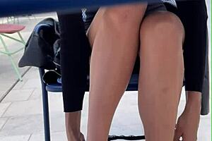 imagine a tall 18yo brunette teen flashing in public before bending over for risky pov creampie sex outdoors