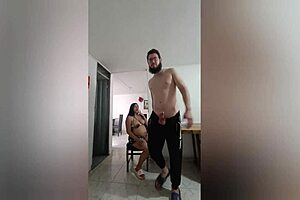 Hey, that hot girl is blowing and fucking in the kitchen