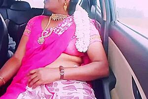In the car, a cute Indian housewife cheats with her boyfriend through dirty talk and intense fucking