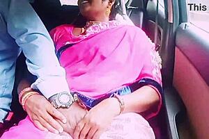 In the car, a cute Indian housewife cheats with her boyfriend through dirty talk and intense fucking