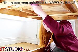 Victoria Greene sucking cock and getting cum-drenched uniform at milking table 😍