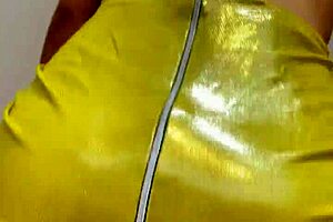 Curly brunette provokes young guy dancing funk in mini skirt no panties, he eats her pussy until cumming inside!