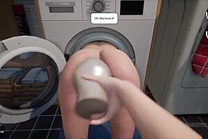 Stepmom got stuck in the washing machine game with sex machine milf mother in law