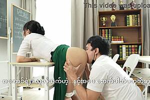 Teacher punishes her student with slaps and licks while fucking.