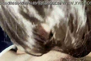 Watch this close-up blowjob where she swallows every drop, he says