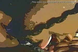 Watch this ebony babe get a dildo and tongue tag team on her wet pussy.