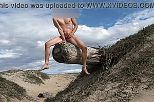 Nude posing and COCK TEASING at public beach, CUMMING in the plaza.