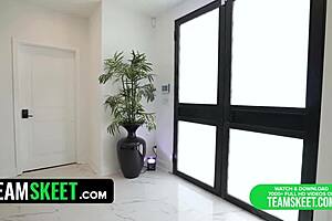 girl on her knees dances nude, showing wet pussy and big cock on webcam