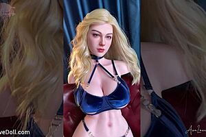 an adorable blonde babe with huge boobs reveals her hot body in lingerie as a starpery sexdoll