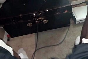 stroking my small cock while playing skyrim, enjoying the game.