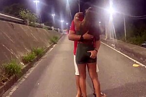 Pretty Brunette Flashes Lipstick While Fucking Friend for First Time