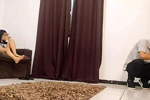 Young Brazilian woman in dress no panties seduces technician for sex