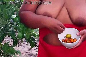 Exciting evangelical neighbor picking fruits in lingerie!