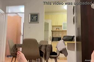 He jerks off while his stepsister shows outfits and helps him cum.