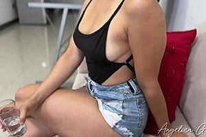 The adorable girl asks her neighbor for help, but ends up breaking his tight ass