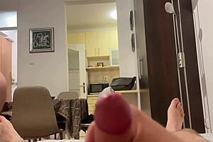 He jerks off while his stepsister shows outfits and helps him cum.