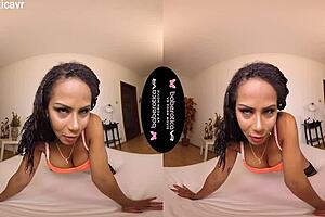 Isabela Chrystin masturbates solo in VR with stockings and heels